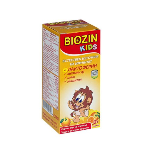 Bioshield Biozin Kids Syrup with Lactoferrin and Orange Flavor 3.38 fl oz (100 ml)