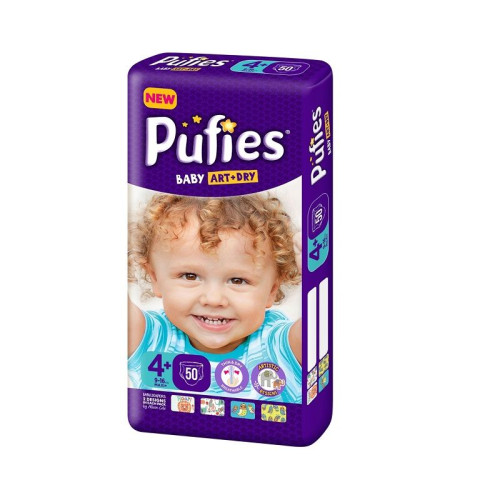 Pufies Art and Dry Maxi Set 4+ Maxi Diapers for Babies 19.8-35.3 lb (9-16 kg) 50 pcs