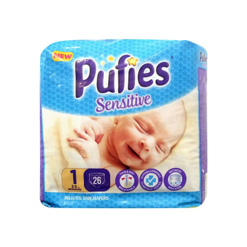 Pufies Sensitive 1 Newborn Diapers for Babies 4.4-11 lb (2-5 kg) 26 pcs