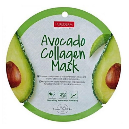 Purederm Hydrating and Lifting Collagen Face Mask with Avocado Extract 1 pc 0.63 oz (18 g)