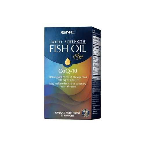 GNC Triple Strength Fish Oil Plus CoQ-10 Fish Oil and Q-10 for a Healthy Cardiovascular System 60 Softgel Capsules