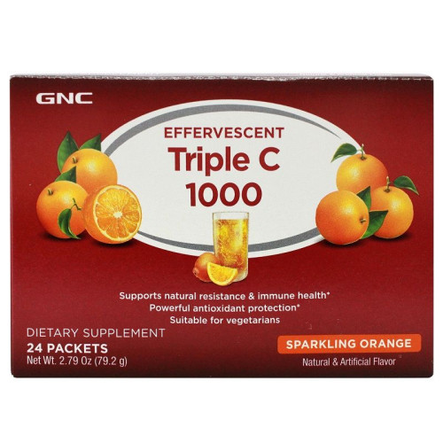 GNC Triple Vitamin C Orange Flavor 1000 mg 24 Effervescent Sachets
