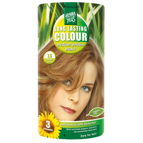 Hennaplus Long Lasting Color Long-Lasting Hair Dye with Organic Extracts Color 7.3 Medium Golden Blond