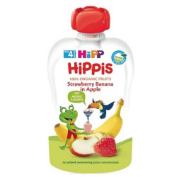 Hipp Organic Happy Fruit Snack Apple with Strawberries and Bananas for Children 4+ Months 3.53 oz (100 g)