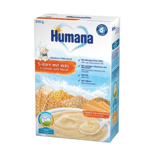 Humana 5-grain Milk Porridge with Biscuits for Children 6+ Months 7.05 oz (200 g)
