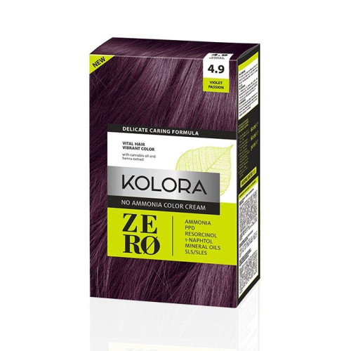 Kolora Zero Ammonia-Free Semi-Permanent Cream Hair Dye 4.9 Violet Passion