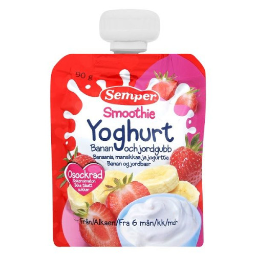 Semper Smoothie Yogurt with Banana and Strawberry for Children 6+ Months 3.17 oz (90 g)
