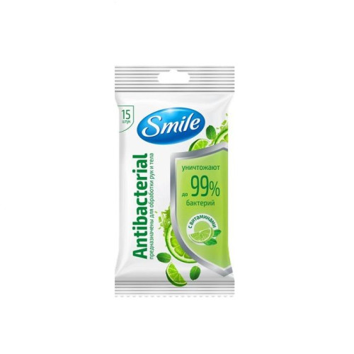 Smile Antibacterial Wet Wipes with Vitamin Complex 15 pcs