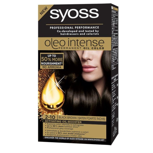 Syoss Oleo Intense Permanent Cream Hair Dye Without Ammonia 2-10 Black-Brown