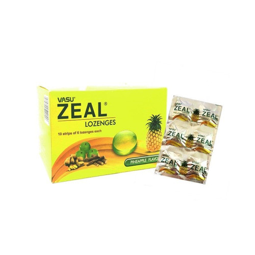 TNT Vasu Zeal Lozenges for Sore Throat and Irritating Cough Pineapple Flavor 60 Lozenges