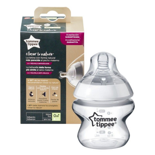 Tommee Tippee Easi-Vent Glass Feeding Bottle for Children 0+ Months 5.07 fl oz (150 ml)
