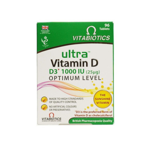 Vitabiotics Ultra Vitamin D3 for Bones Teeth Muscles and Immune System 25 mg 96 Tablets