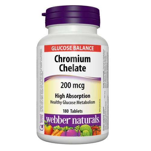 Webber Naturals Chromium Chelate for Diabetes for Blood Sugar Regulation 200 mcg 180 Tablets