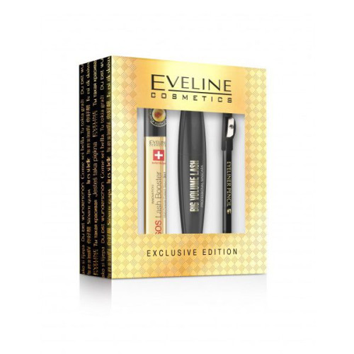 Eveline Promo Set Big Volume Lash Volume Mascara 5-in-1 Nourishing Eyelash Serum and Black Eye Pencil