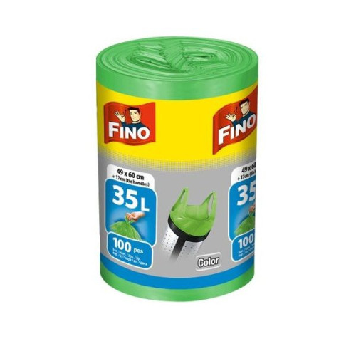 Fino Green Color Garbage Bags with Handles 9.25 gal (35 L) 100 pcs