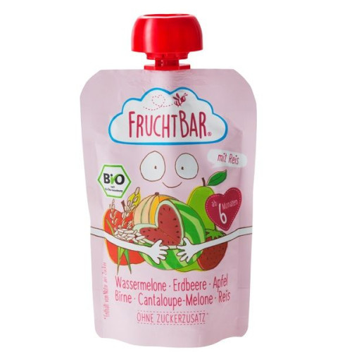 Fruchtbar Organic Puree Watermelon Strawberry Apple Pear and Rice for Children 6+ Months 3.53 oz (100 g) - 3790