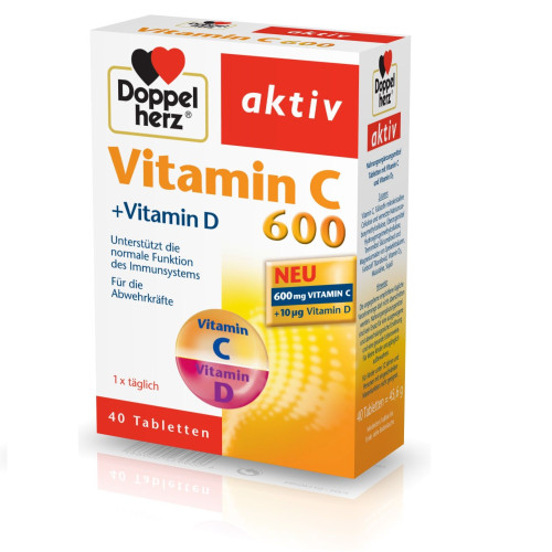 Doppelherz Active Vitamin C 600 + Vitamin D for Healthy Bones and Muscles 40 Tablets