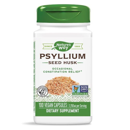 Nature's Way Psyllium Husks for Colitis Ulcers and Diarrhea 525 mg 100 Capsules