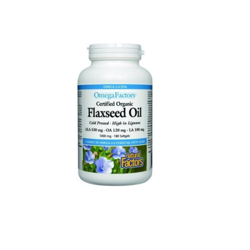 Natural Factors Organic Flaxseed Oil for High Cholesterol and Abdominal Pain 180 Capsules