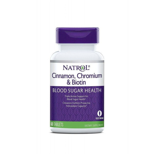 Natrol Cinnamon Biotin Chromium for Regulating Blood Sugar Levels 60 Tablets