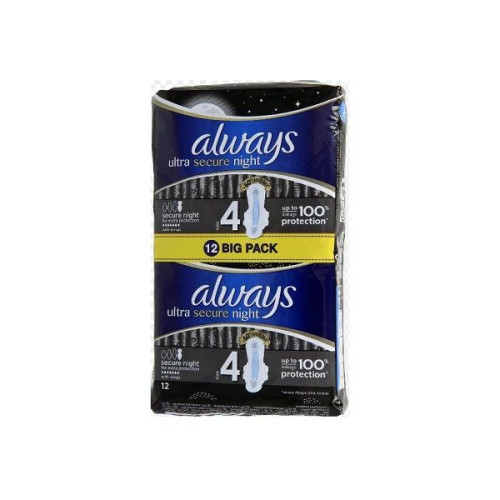 Always Ultra Secure Night Cotton Sanitary Pads for a Peaceful Night's Sleep 12 pcs