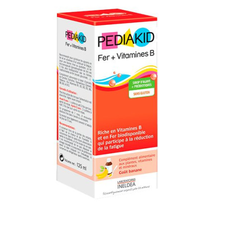 Laboratoires Ineldea Pediakid Iron and B Vitamins Complex Syrup for Fatigue Relief Banana 4.23 fl oz (125 ml)
