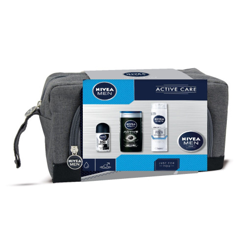 Nivea Men Active Care 3-in-1 Shower Gel Shaving Foam Moisturizing Cream Roll-On Anti-Perspirant + Free Bag /