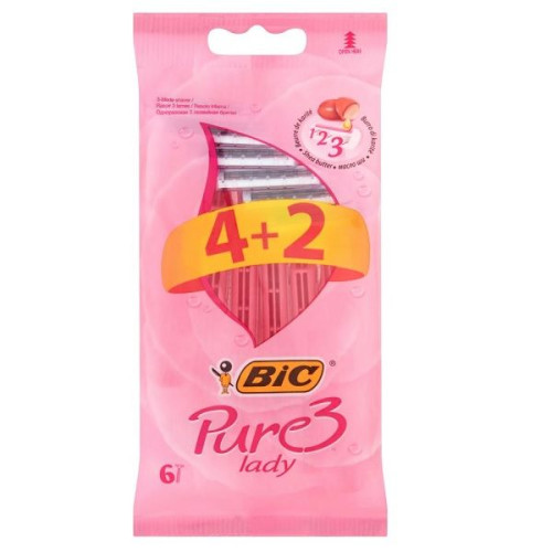 Bic Pure 3 Lady Razor for Women with 3 Blades for Multiple Use 6 pcs