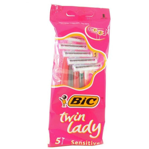 Bic Twin Lady Sensitive Women's Razor with 2 Blades for Sensitive Skin 5 pcs