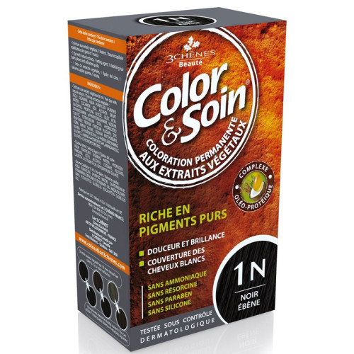 3Chenes Color and Soin Ammonia-Free Hair Dye Color 1N Ebony Black 4.56 fl oz (135 ml)