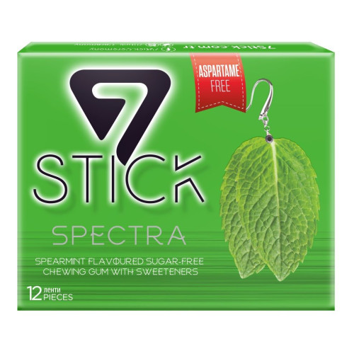 7Stick Spectra Spearmint Sugar-Free and Aspartame-Free Mint Flavor Gum 12 Strips