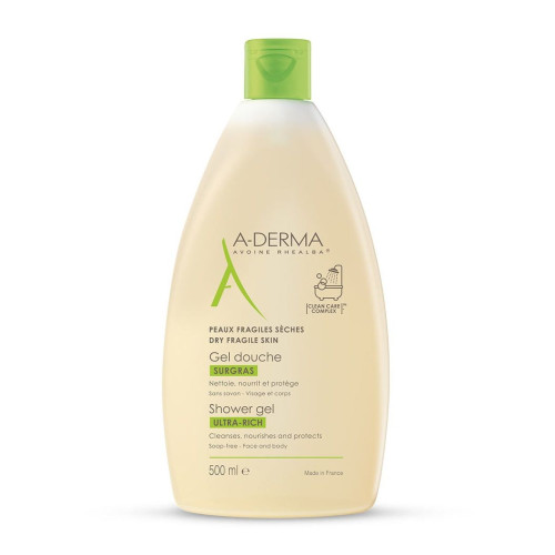 A-Derma Ultra-Rich Nourishing Shower Gel with Oats for Dry and Vulnerable Skin 16.91 fl oz (500 ml)