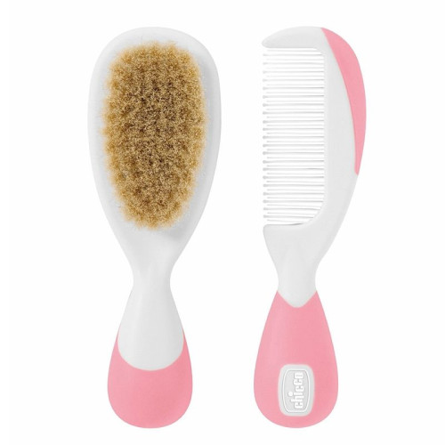 Chicco Comb and Brush Set with Natural Bristles Pink