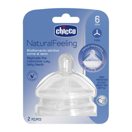 Chicco Natural Feeling Silicone Teat for Thick Foods for Children 6+ Months 2 pcs