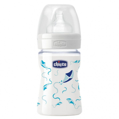 Chicco Well-Being Glass Feeding Bottle with Silicone Teat with One Drop for Children 0+ Months 5.07 fl oz (150 ml)
