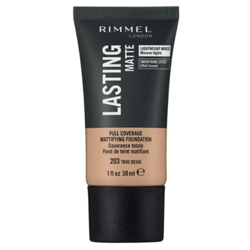 Rimmel Lasting Matte Mattifying Foundation Mousse for Flawless Coverage Shade True Beige 203