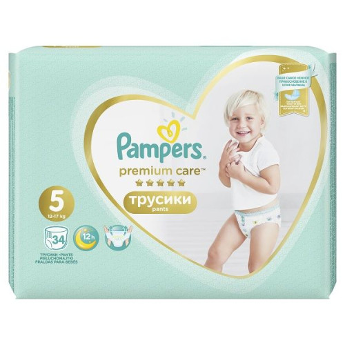Pampers Premium Care Pants 5 Diapers Pants for Children 26.5-37.5 lb (12-17 kg) 34 pcs