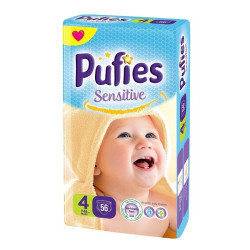 Pufies Sensitive 4 Maxi Diapers for Babies 15.4-30.9 lb (7-14 kg) 56 pcs