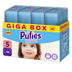 Pufies Sensitive Giga Box 5 Junior Diapers for Children 24.3-44.1 lb (11-20 kg) 148 pcs