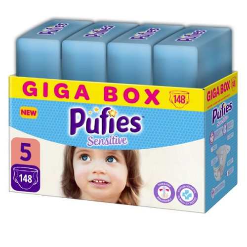 Pufies Sensitive Giga Box 5 Junior Diapers for Children 24.3-44.1 lb (11-20 kg) 148 pcs
