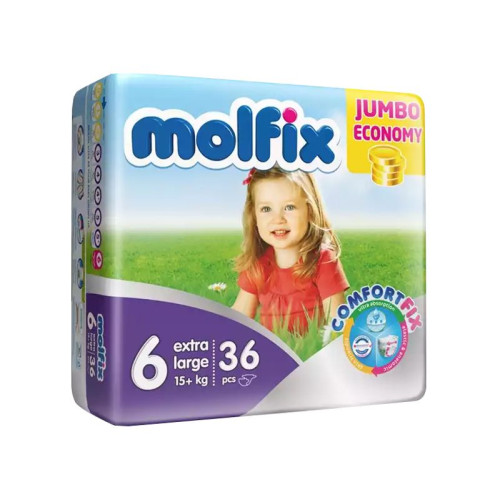 Molfix 6 XL Jumbo Economy Diapers for Babies and Children 33+ lb (15+ kg) 36 pcs