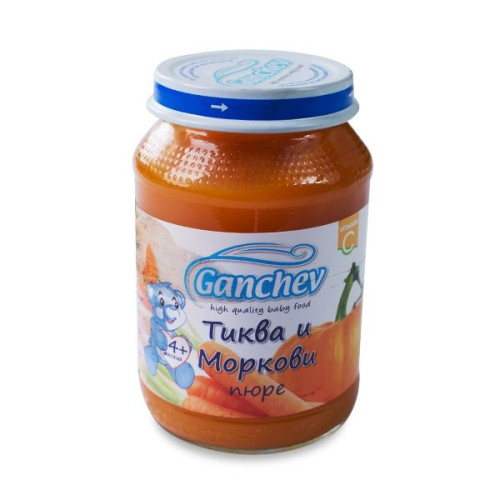 Ganchev Pumpkin and Carrot Puree for Babies and Children from 4+ Months 6.7 oz (190 g)