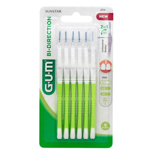 Gum Bi-Direction Interdental Brushes for Caries Prevention 0.03" (0.7 mm) 6 pcs