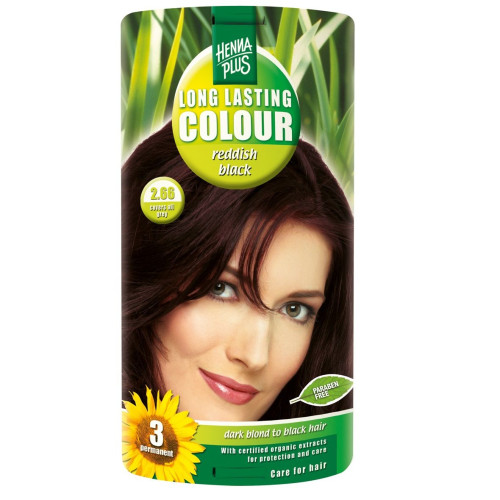 Hennaplus Long Lasting Color Long-Lasting Hair Dye with Organic Extracts Color 2.66 Reddish Black