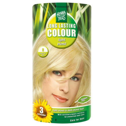 Hennaplus Long Lasting Color Long-Lasting Hair Dye with Organic Extracts Color 8 Light Blond