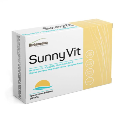 Herba Medica Sunny Vit Vitamin D3 for Healthy Bones Muscles and Immune System 400 i.u. 50 Tablets