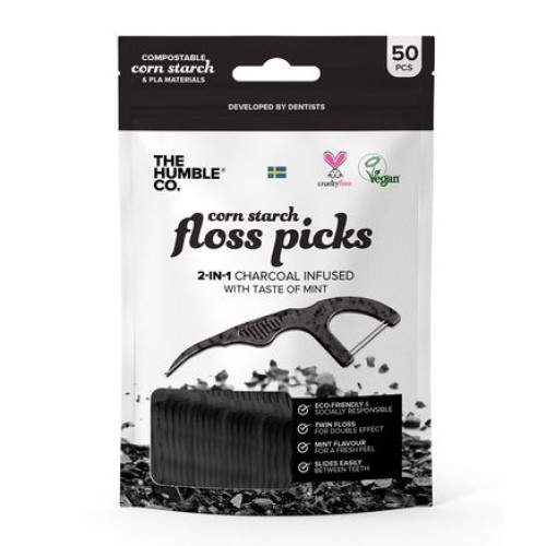 The Humble Co. Dental Floss with Holder Activated Charcoal and Mint 50 pcs