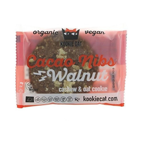 Kookie Cat Cocoa Nibs Walnut Organic Vegan Cookie with Cocoa Nibs and Walnuts 1.76 oz (50 g)