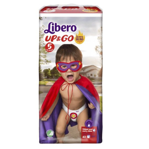 Libero Up&Go 5 Maxi+ Super Hero Edition Disposable Pants for Babies and Children 22-30.9 lb (10-14 kg) 42 pcs