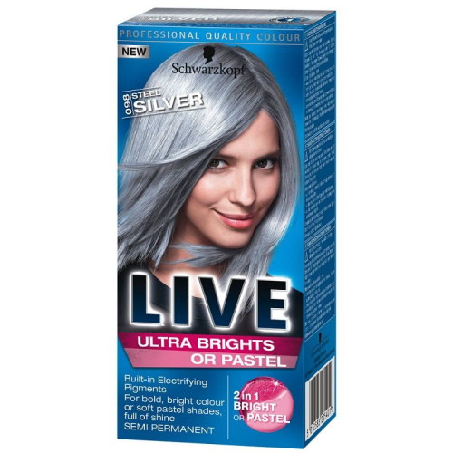 Live Ultra Brights or Pastel Hair Dye Lasting Up to 15 Washes Color 098 Steel Silver